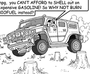 comic strip image of man in oversized SUV; link for funny eco-toon blog; opens in new window