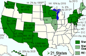 map of the U S states; click to see if your state has a renewable energy standard; opens in new window