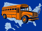 graphic of school bus over map of U S; click to go to animation page; opens in new window