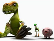 graphic of big dinosaur, little dinosaur, and pig