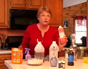 natural cleaning products video link; thumb of woman with natural cleaning substances