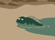prehistoric fish walking out of water onto land; link for funny animated cartoon; opens in new window